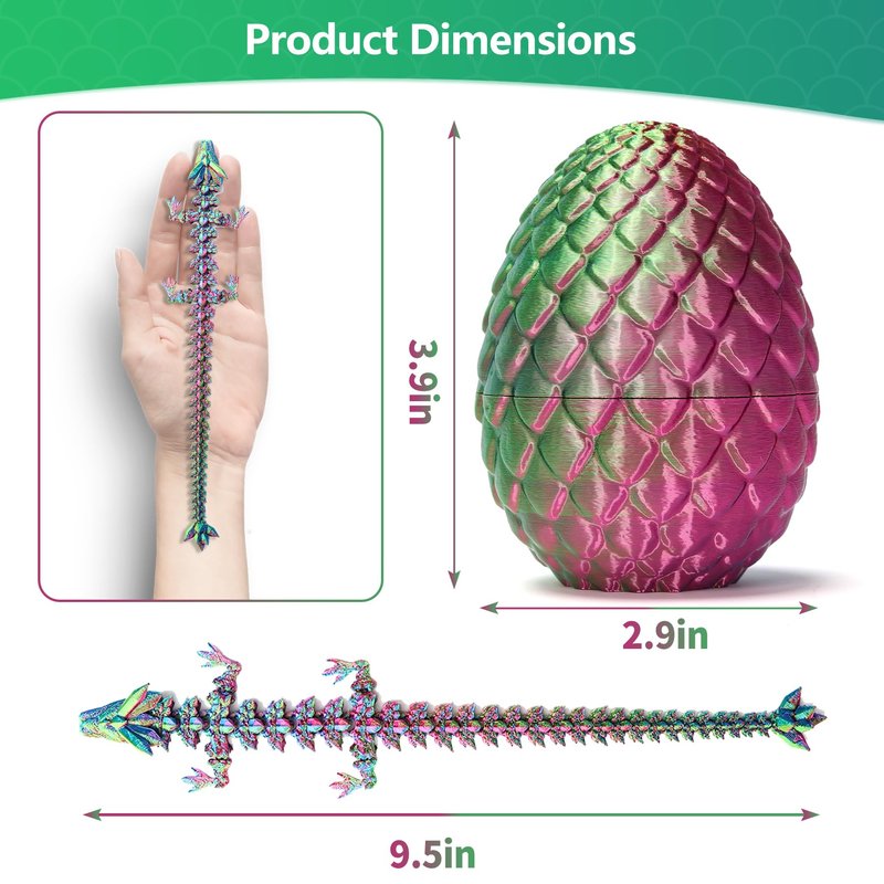 Zobetro Easter Basket Stuffers, 3D Printed Dragon Surprise Egg, Executive Dragon Fidget Desk Toys Decorative Easter Egg Fillers Easter Gifts for Boys Kids Home Decor ((Yellow&Green))