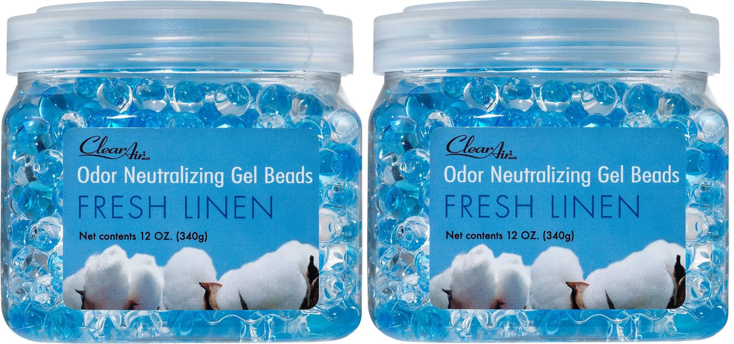 Clear Air Odor Eliminator Gel Beads - 12 oz, Pack of 2 - Air Freshener Made with Essential Oils - Eliminates Odors in Bathrooms, Cars, Boats, RVs & Pet Areas - Fresh Linen Scent