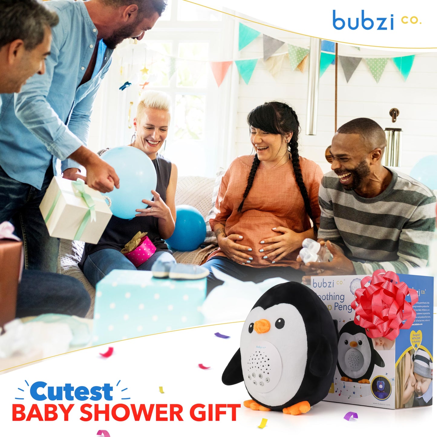Bubzi Co Sound Machine, Portable Penguin Soother & Night Light Projector, Comforting Electronic Infant Toddler Sleep Aid With White Noise