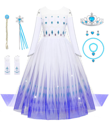 Aoiviss Girls Princess Costumes Snow Queen Princess Dresses Fancy Dress Up Clothes for Halloween Snow Party Cosplay, White
