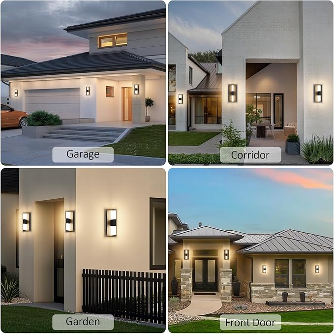 12.4 inches Modern Outdoor Led Wall Light,30W 3000K Porch & Patio Hardwired Wall Sconces with White Clear Acyrlic Lampshade,IP65 Waterproof Exterior Wall Lamp for Garage Garden(Black,2Pack)