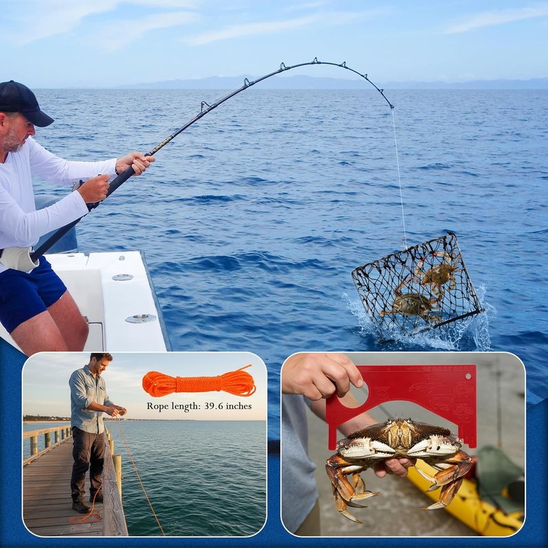 Crab Trap - Castable Crabbing Net with Bait Clip | Foldable Snare for Dungeness, Blue Crabs & Lobster