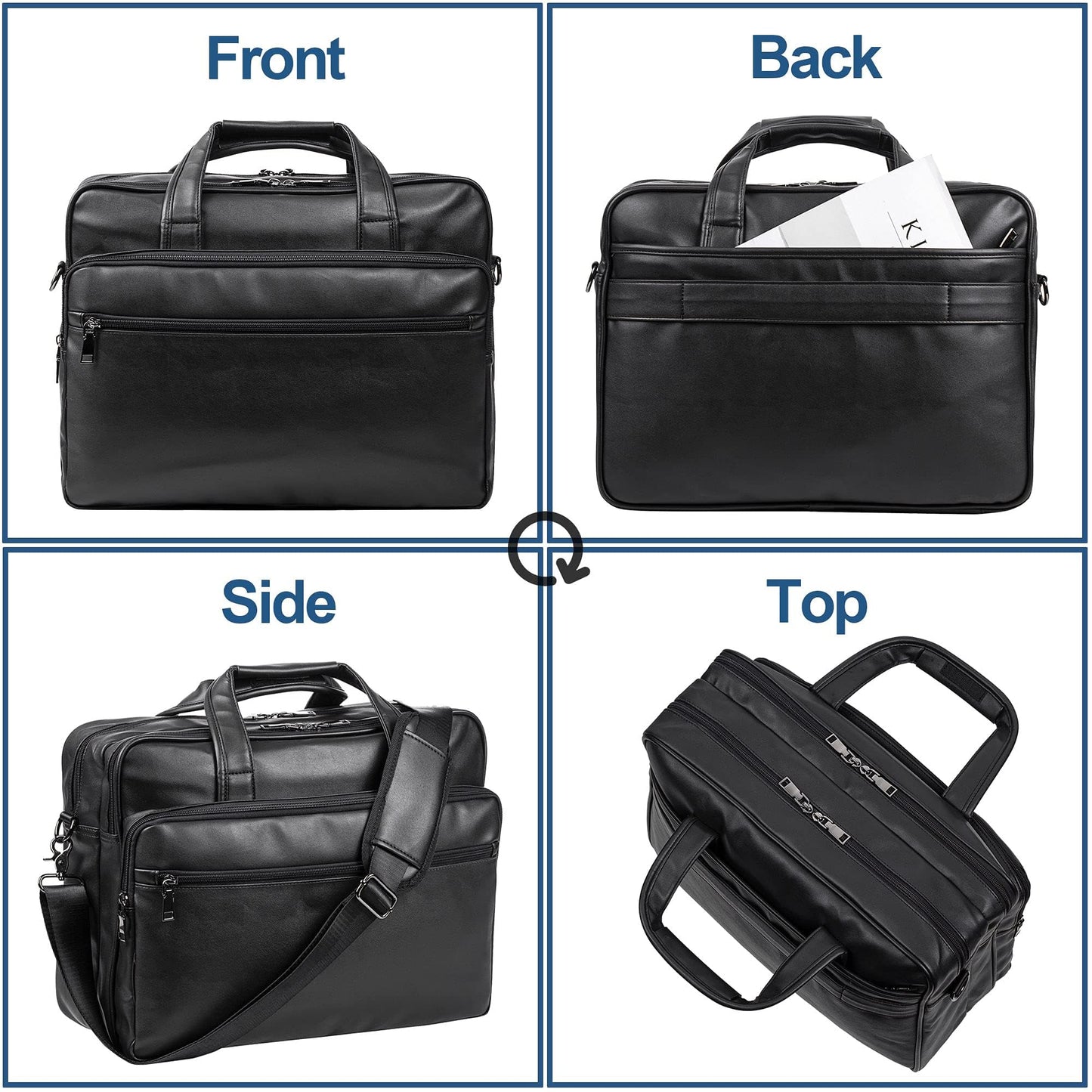 seyfocnia Leather Laptop Bag, Men's 17.3 Inch Messenger Briefcase Business Satchel Computer Handbag Shoulder Bag Fits 17.3 Inch Laptop Computer (Black)