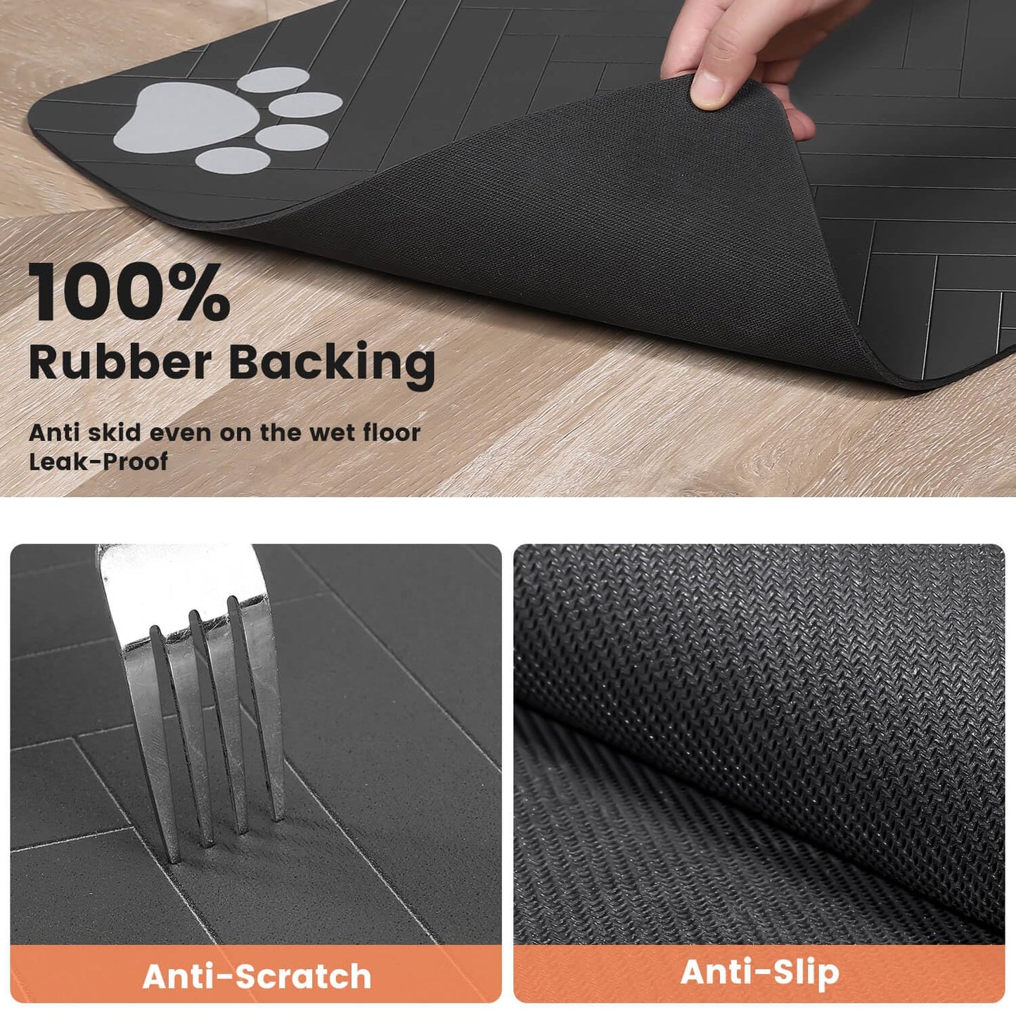 Pet Feeding Mat-Absorbent Pet Placemat for Food and Water Bowl, with Waterproof Rubber Backing, Quick Dry Water Dispenser Mat for Dog and Cat (27"x17", Striped Dark Gray)