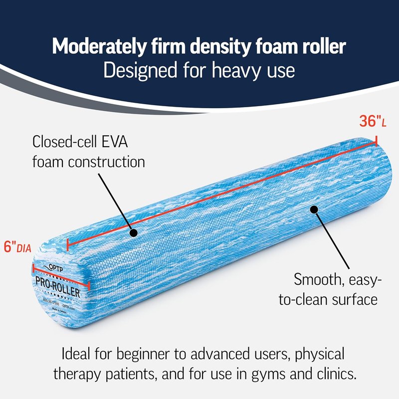 PRO-ROLLER Foam Roller - Standard Density for Back Massage & Deep Tissue Relief | 36" x 6", Blue