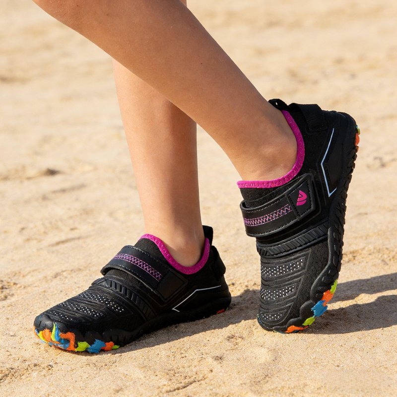 Kids Boys & Girls Water Shoes Lightweight Comfort Sole Easy Walking Athletic Slip on Aqua 5 Toe Sock(Toddler/Little Kid/Big Kid) U222WZ576.SA-Black.Purple-25