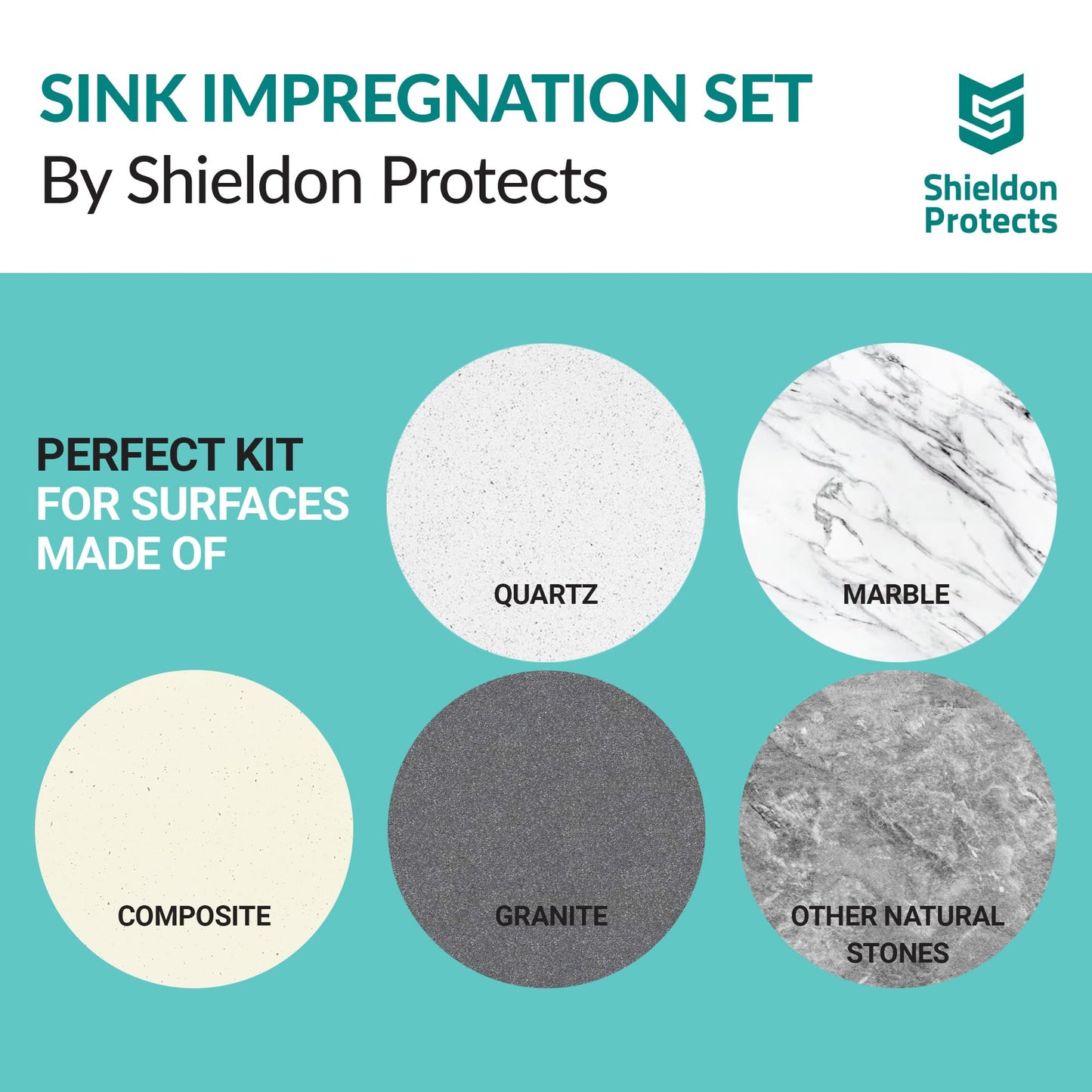 Composite Sink Sealer Set by Shieldon Protects for Granite, Quartz, & Composite Kitchen Sink - Waterproof Sealer, Cleaning Spray for All Sink Colours