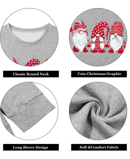 LOTUCY Merry Christmas Sweatshirts For Women Gnomes Santa Christmas Sweatshirt Cute Long Sleeve Pullover Top Red