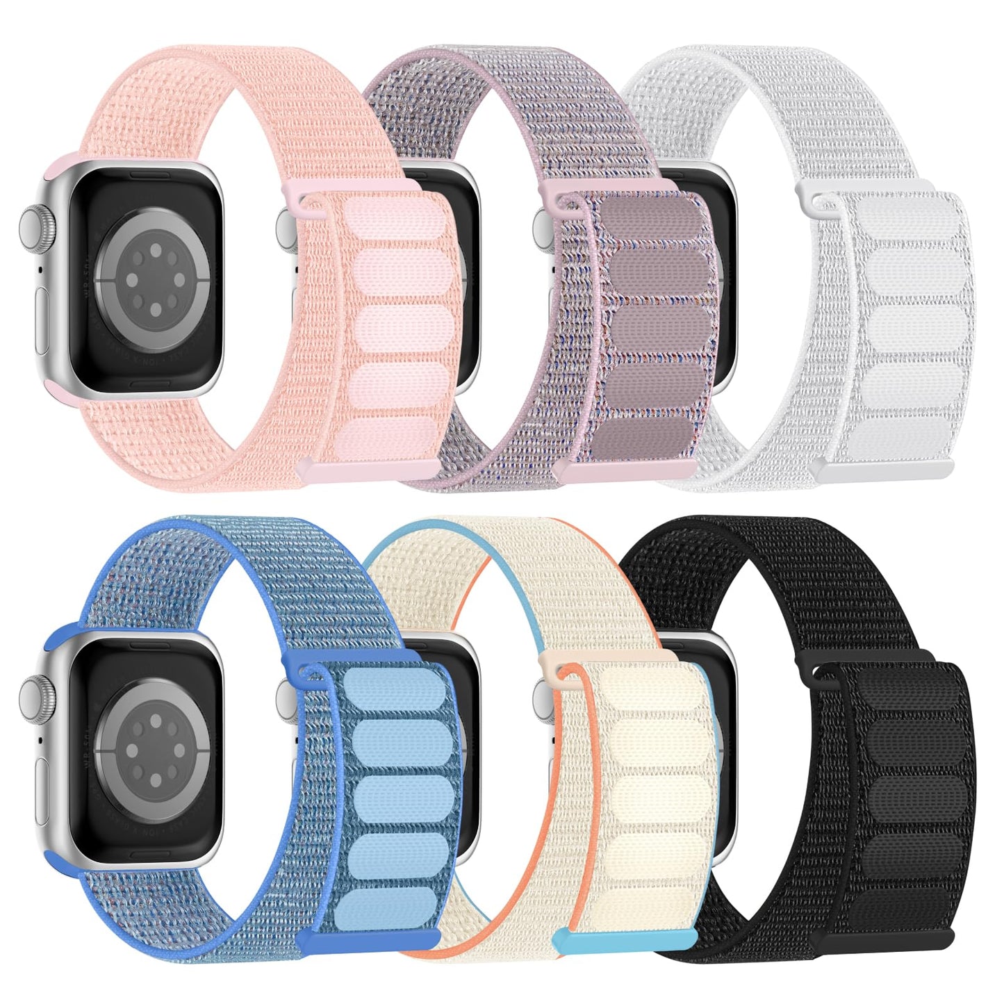 6 Pack Sport Nylon Loop Band Compatible with Apple Watch Bands 38mm 40mm 41mm 42mm 44mm 45mm 46mm 49mm for Women Men, Adjustable Breathable Braided Straps for iWatch Series 10/9/8/7/6/5/4/3/SE/Ultra