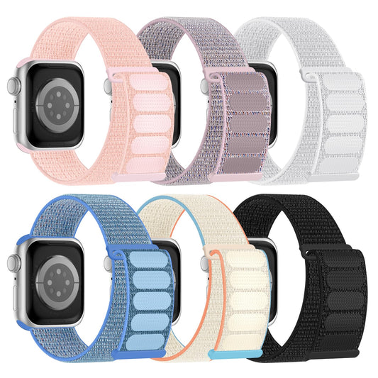 6 Pack Sport Nylon Loop Band Compatible with Apple Watch Bands 38mm 40mm 41mm 42mm 44mm 45mm 46mm 49mm for Women Men, Adjustable Breathable Braided Straps for iWatch Series 10/9/8/7/6/5/4/3/SE/Ultra