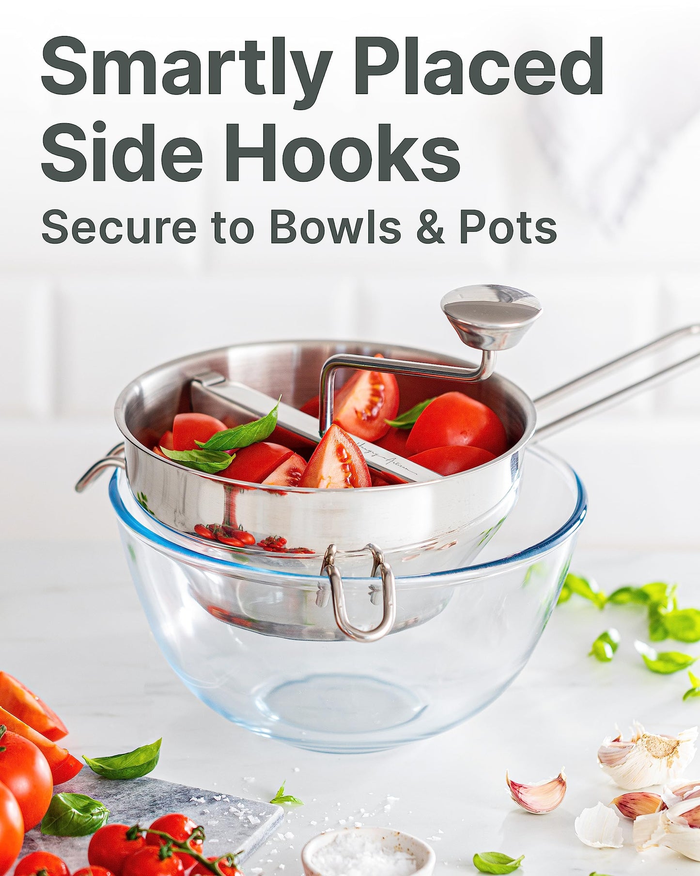 Ergonomic Food Mill Stainless Steel With 3 Grinding Discs - Rotary Food Mill for Tomato Sauce, Applesauce, Puree, Mashed Potatoes, Jams, Baby Food