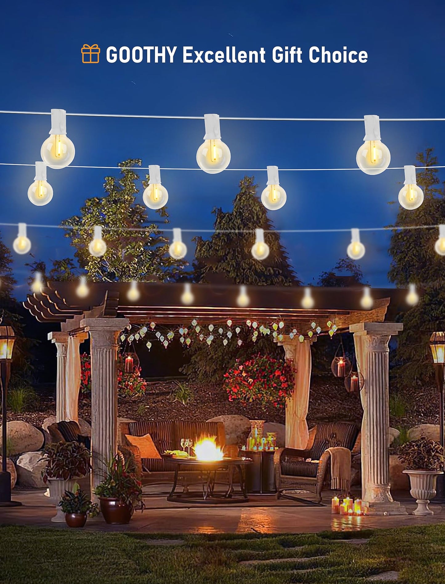 25Ft LED Outdoor String Lights, G40 Globe Patio String Lights Waterproof with 27 Shatterproof Bulbs(2 Spare), Connectable Hanging Outdoor Lights for Backyard Garden Bistro Wedding Party Decor, White
