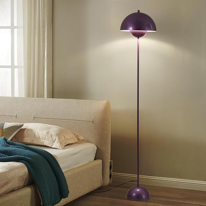 SUNLLOK Flower Pot Floor Lamp for Living Room, Metal Dome Lampshade Standing Floor Lamp with Foot Switch, Modern Reading Floor Light Fixture for Kitchen Island, Bedroom, Restaurant (Purple)