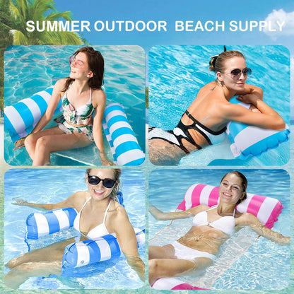 2 Pack Pool Hammock Water Hammock for Adults, Inflatable Hammocks for Swimming Pools, Relaxing Pool Lounger Inflatable Hammock Inflatable Pool Floats with a Manual Air Pump (Blue, Pink)