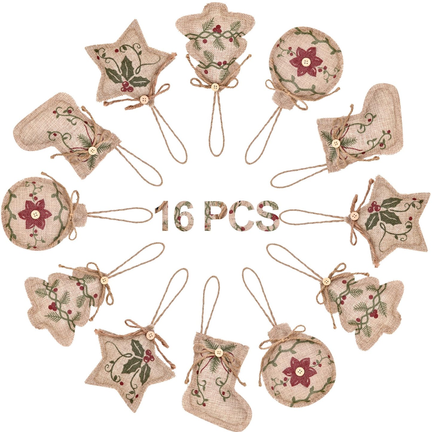 Jetec 12 Pieces Rustic Christmas Burlap Tree Ornaments Farmhouse Hanging Decorations Christmas Stocking Tree Ball Shaped Decor for Party
