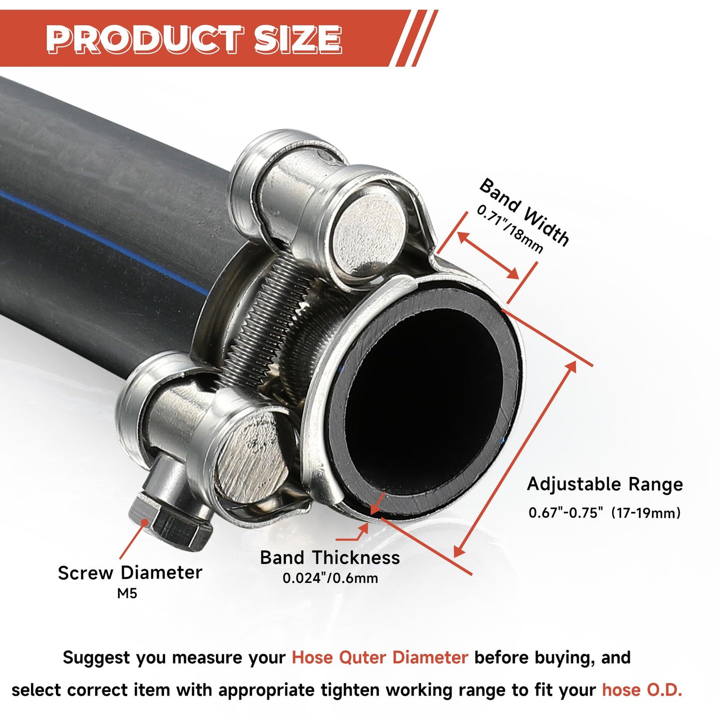 AKIHISA T-Bolt Hose Clamps,304 Stainless Steel Heavy Duty Adjustable Tube Clamps (17-19mm 4pack)