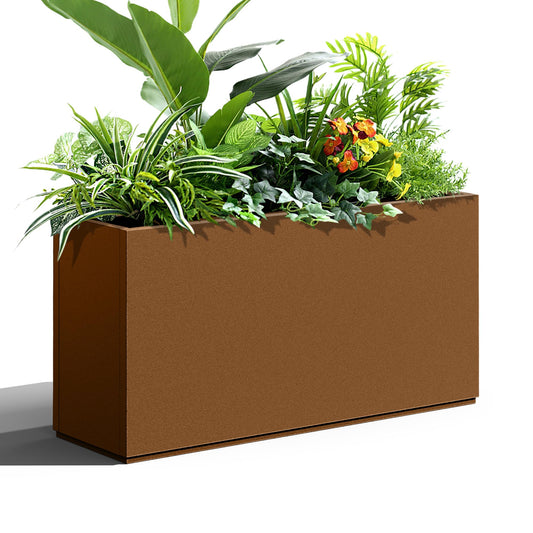 Tall Metal Planter, 10" W×16.3" H Large Rectangular Planter Box for Outdoor or Indoor, All-Weather Durable Plant Box with Drainage Holes & Removable Shelf for Patio, Porch, Garden, Trees, Flowers