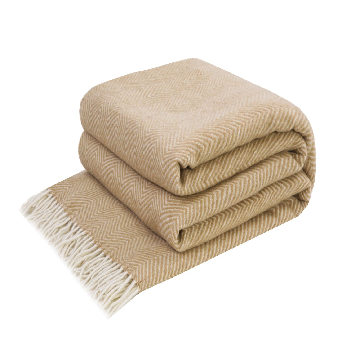 LYHome Merino Wool Blanket - Warm Throw for Cold Weather, Warmest Travel Outdoor Camping Blankets, Picnic Army and Military Throws, Comforter Soft & Cozy (55" x 79" Beige with White Chevron)