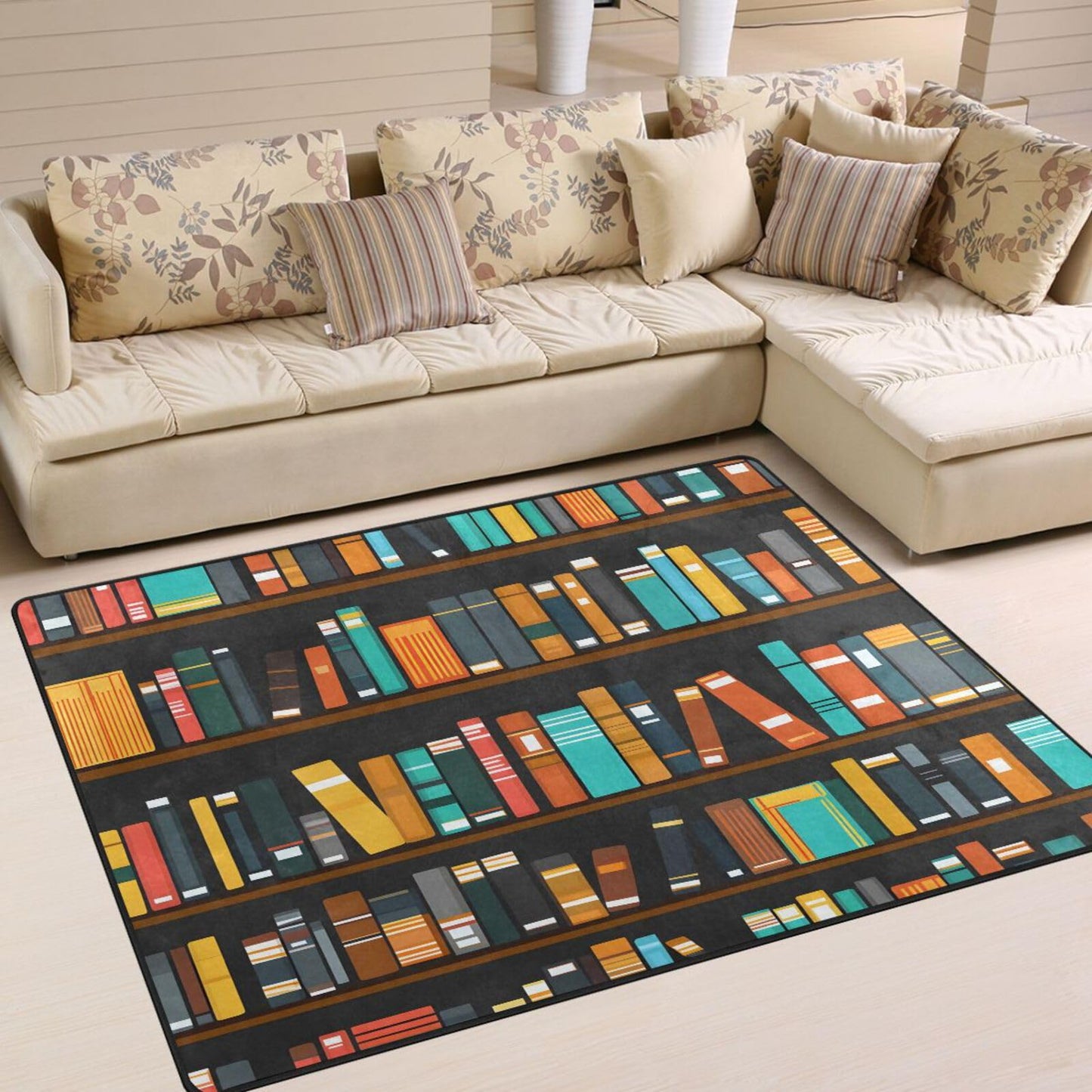 ALAZA Vintage Library Bookshelf Bookworm Area Rug Rugs for Living Room Bedroom 4'10" x 6'8"