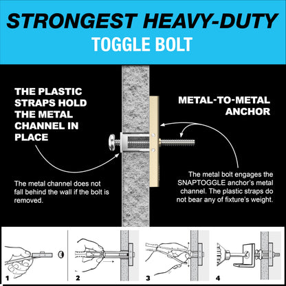 TOGGLER SNAPTOGGLE Heavy-Duty Drywall Toggle Bolt – 3/16"-24 UNC Zinc-Plated Anchor for Hollow Walls, Plaster & Tile – Holds 238 lbs in 1/2" Drywall, Easy Install – 10 Pack (with Bolts)