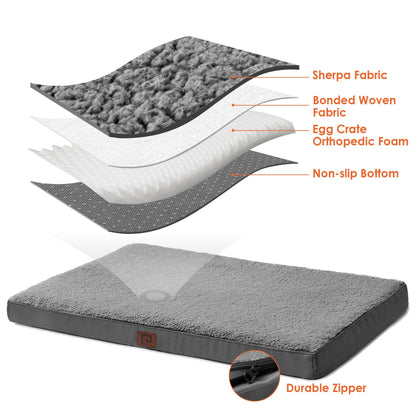 EHEYCIGA Orthopedic Dog Beds Large Mattress with Removable Washable Cover for Crate, Grey, 91x68x9cm