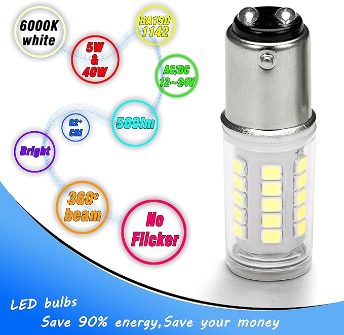 12V BA15D 1076 1142 1176 S8 LED Bulb, 5 Watt 6000K Bright White, Double Contact/DC Bayonet Base, AC/DC12-24 Volt for RV Camper Trailer Boat Trunk Interior Lights(Pack of 3)