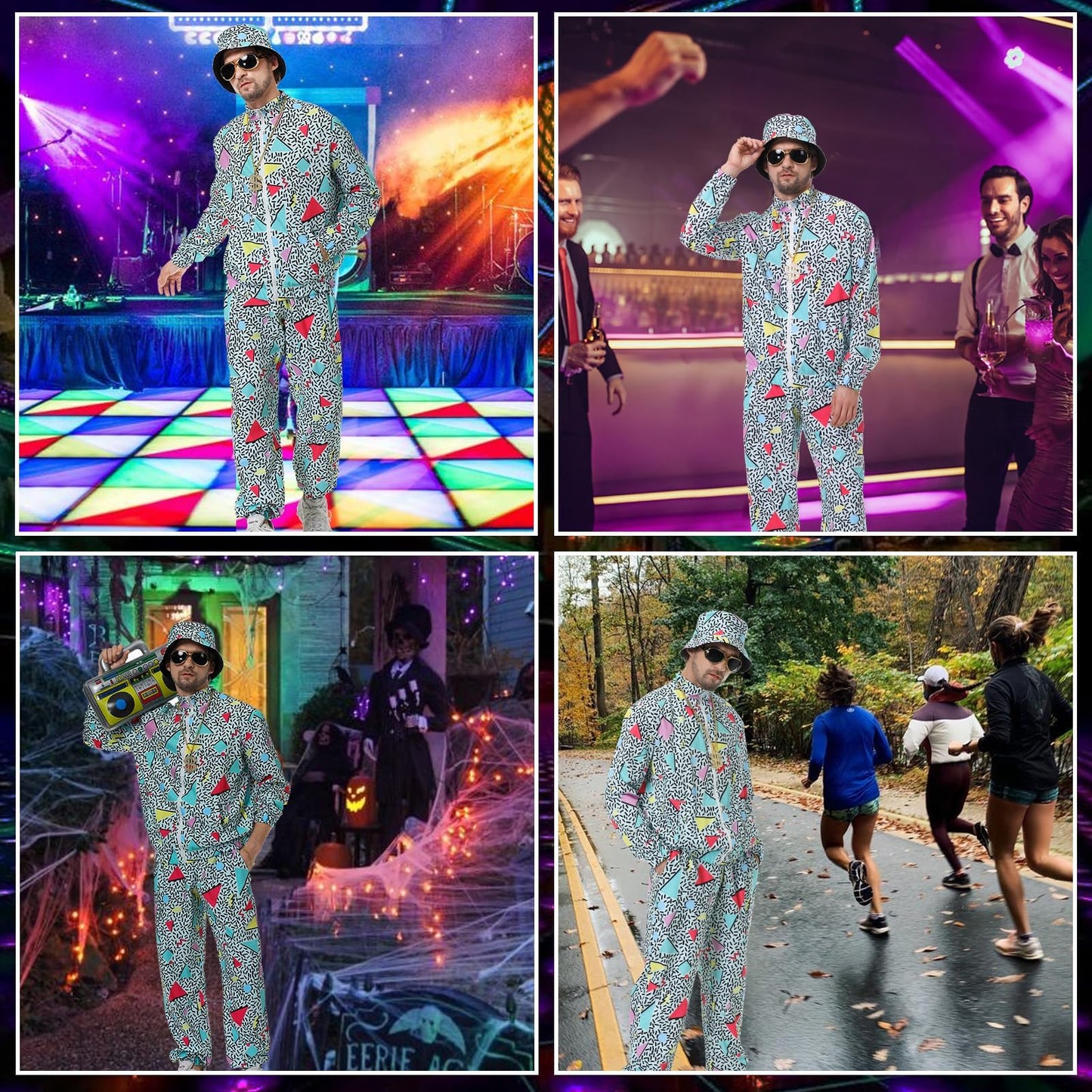 Deaboat Track Suits Mens Festival Outfit Halloween Cosplay Costume Men Outfit Holiday Tracksuit 90s Mens Clothing Windbreaker Set 9Pcs(Green/S)