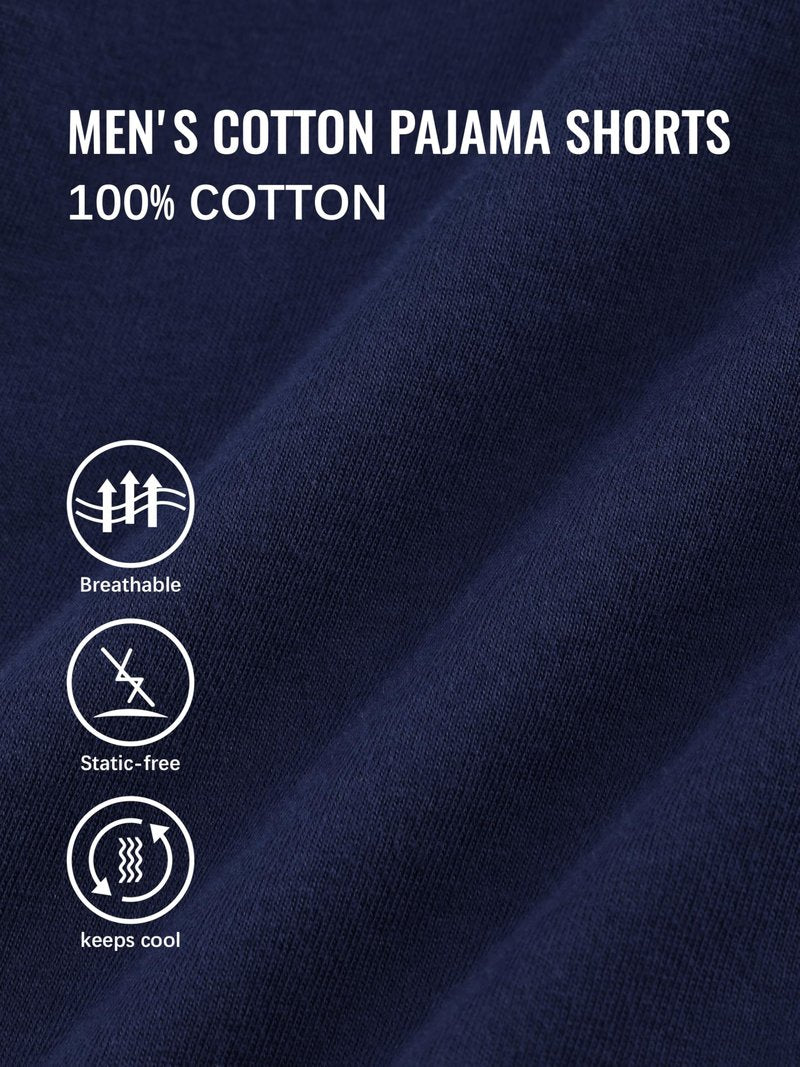 IHU 3 Pack Men's Cotton Pajama Shorts - Soft Sleepwear & Lounge Bottoms with Drawstring & Pockets Sleep Shorts for Men L Black, Navy, Gray