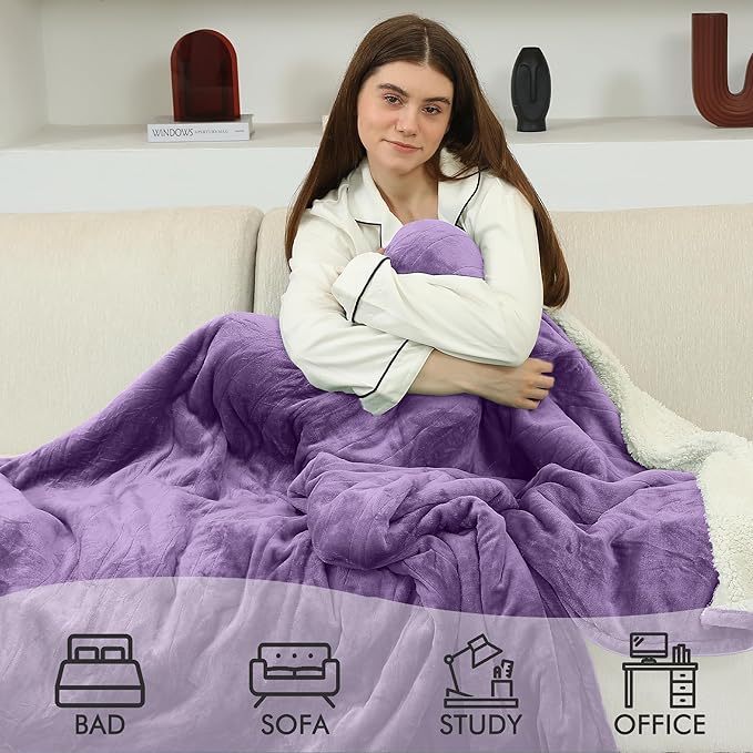 Heated Blanket Throw, Electric Blanket Flannel Sherpa with 4 Hours Auto Off & 5 Heating Levels, Washable Electric Heated Blanket with ETL Certified for Bedding, Ideal Gift, 50"x60", Lavender Violet