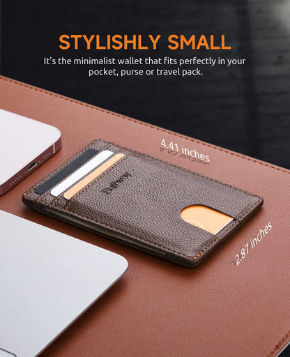 Buffway Mens Slim Wallet, Minimalist Thin Front Pocket Leather Credit Card Holder with RFID Blocking for Work Travel - Chicago Coffee