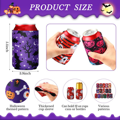 CHENGU 16 Pcs Beer Can Sleeves Halloween Cooler Insulated 12oz Neoprene Soda Holder Non Slip Colored Drink Can Covers for Bottles Home Kitchen Office Bar