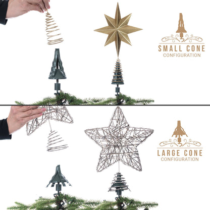 [Christmas Tree Topper Holder] - Twist-on Holiday Universal Tree Topper Stabilizer Fits Most Base Types- Metal Green Support Rod with Adjustable attachments to stabilize Seasonal Treetop Ornaments