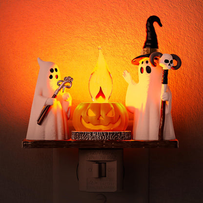 Briignite Halloween Night Light, Ghost Campfire Flickering Night Lights Plug into Wall, Cute Night Light for Kids, Plug in Ghost Nightlight with 360° Rotatable for Halloween Decorations Party