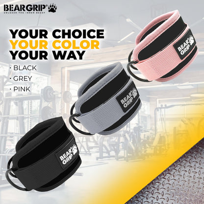BEAR GRIP Resistance Bands with Ankle Straps – Glute & Leg Workout Equipment, Booty Bands for Women, Exercise Band for Kickbacks, Hip Thrusts & Home Gym Fitness Equipment (Black, Cables)
