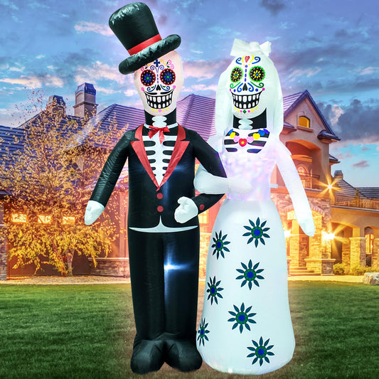AJY 6 Feet Day of The Dead Couple Halloween Inflatable LED Lights Decor Outdoor Indoor Holiday Decorations,Blow up Lighted Yard Decor, Giant Lawn Inflatable Home Garden Party Favor Decoration