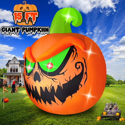 Kalolary 15 FT Giant Halloween Inflatable Pumpkin Outdoor Decorations Blow Up Yard Build-in LEDs for Halloween Outdoor Indoor Garden Lawn Yard Party Decor