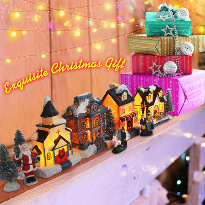 ZornRC Christmas Village Sets-Christmas Decorations,LED Lighted Christmas Village Houses with Figurines, Christmas Village Collection Indoor Room Decor - Collectible Buildings
