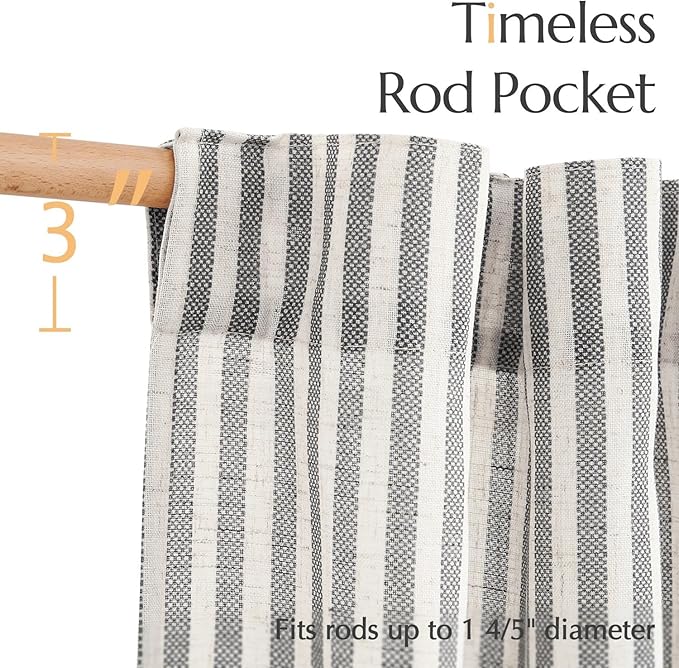 jinchan Striped Linen Kitchen Curtains 45 Inches Tier Curtains Farmhouse Modern Cafe Style Small Window Treatments Airy Light Filtering Rod Pocket for Living Room Bathroom 2 Panels Charcoal Grey