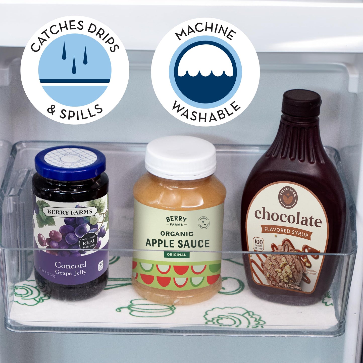 Envision Home Refrigerator Liners, Shelf Liner, Absorbent Fridge Liners, 12 Inch x 24 Inch, Veggie Print, 3 Pack