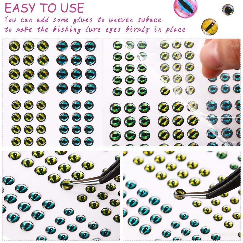 Skylety 2196 Pcs Fishing Lure Eyes 3D Artificial Eyes Stickers Assortment with 1 Piece Tweezer for Fishing Baits DIY Accessory, 3/4/ 5/6 mm