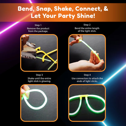 Glow Fever Glow In The Dark Glasses for Party - 50 Bendable Glow Stick Glasses with Connectors - Glow Glasses Party Pack for Concert, Halloween & Birthday Party Party Favors - Party Dragon, Mixed