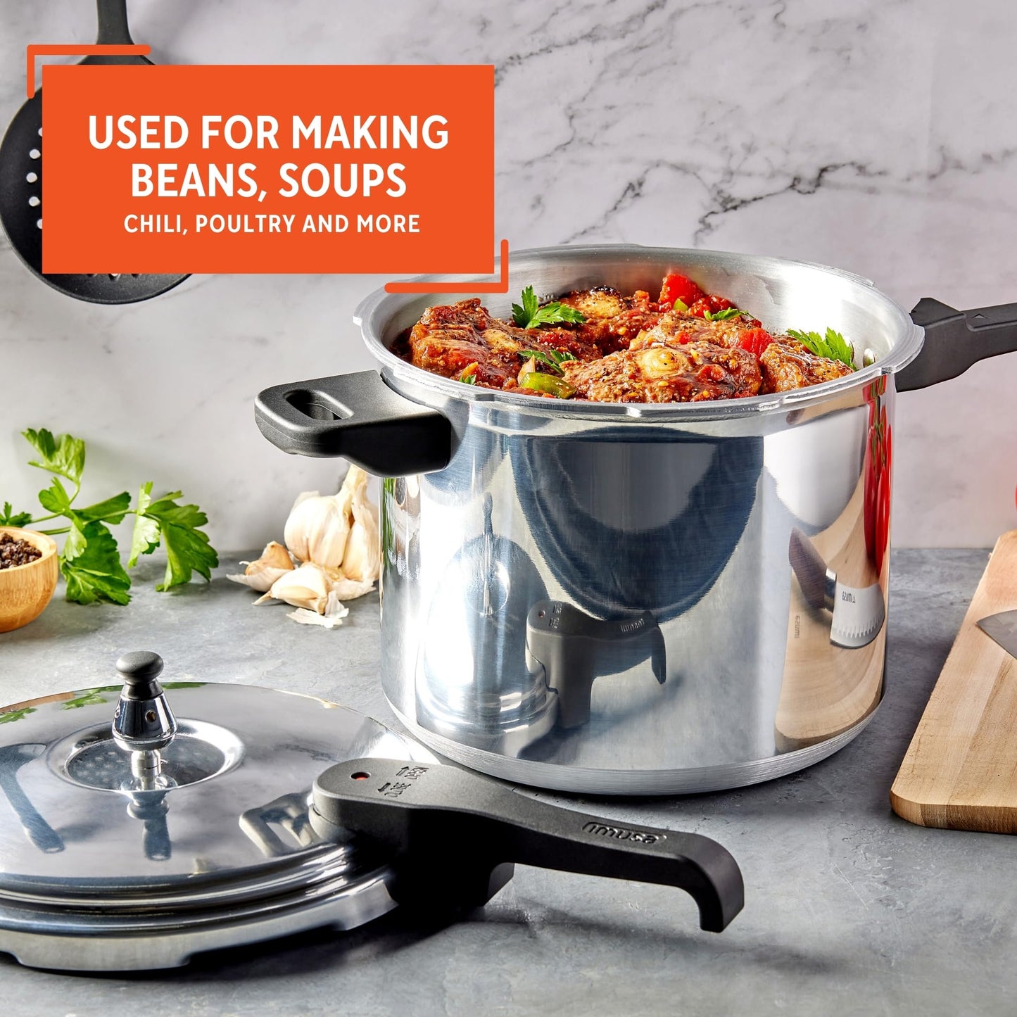 IMUSA USA A417-80801W Stovetop Aluminum Pressure Cooker 7.0-Quart,Silver