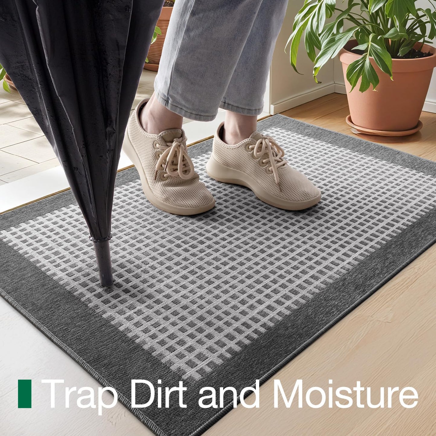 LUMI Inside Door Mat for Entry 24''x36'', Absorbent, Dirt Trapper, Low Profile Thin, Non Slip Mats with Rubber Backing, Ideal for Indoor, High Traffic, Garage, Entrance, Checkered Grey