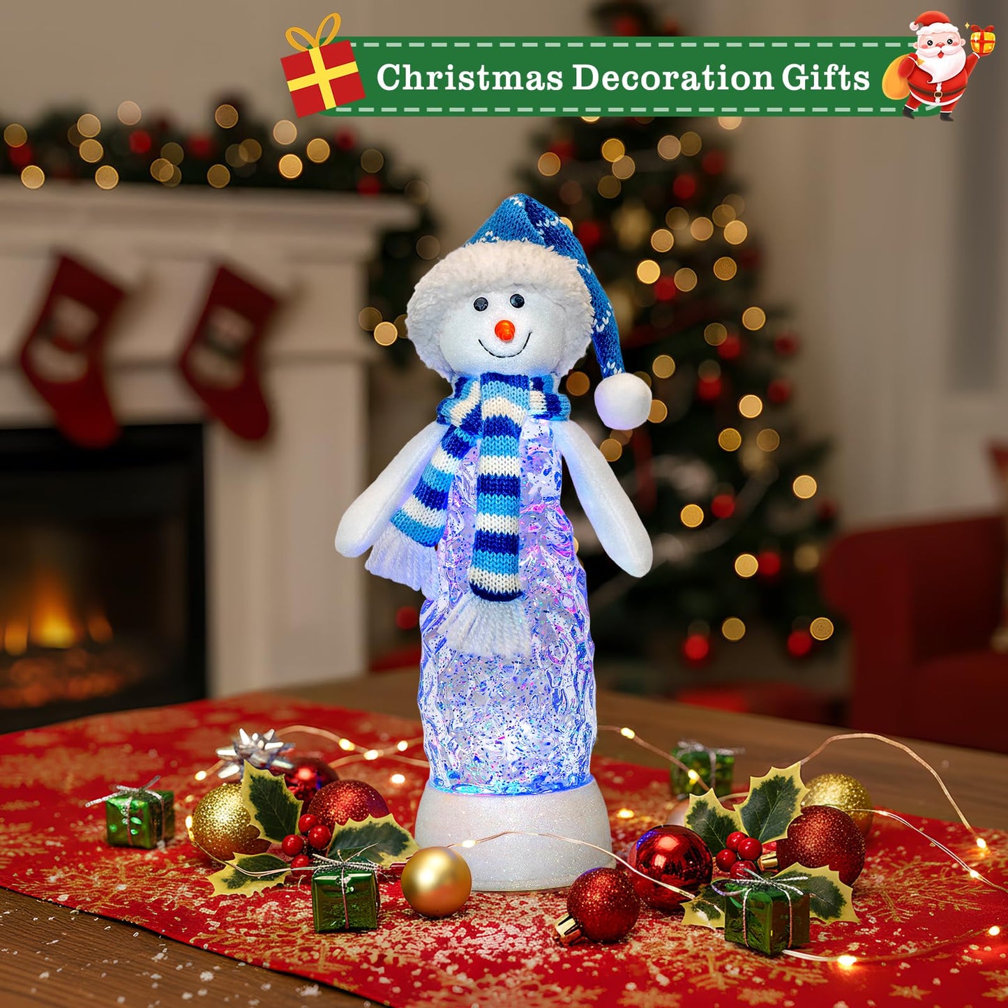 Christmas Snow Globe Lantern Indoor Decor Snowman Christmas with Music,6H Timer,USB Lined/Battery Operated Lighted Lantern for Christmas Festival Decoration Gifts