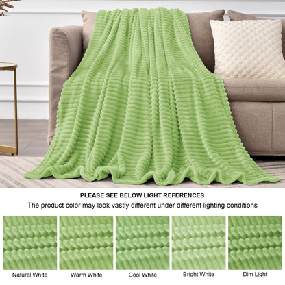 BEDELITE Sage Green Throw Blanket for Couch, 3D Ribbed Jacquard Soft & Cozy Fleece Blanket, Fluffy, Plush Lightweight Spring Throw Blankets for Picnic, Travel, 50x60 Inches