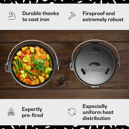 ToCis Big BBQ 7.3L Pre-seasoned Dutch Oven & Cast Iron Skillet Lid, Cast Iron Pot for Casserole Dishes with Lids, Oven Proof Crock Pot, Leakproof BBQ Camping Oven
