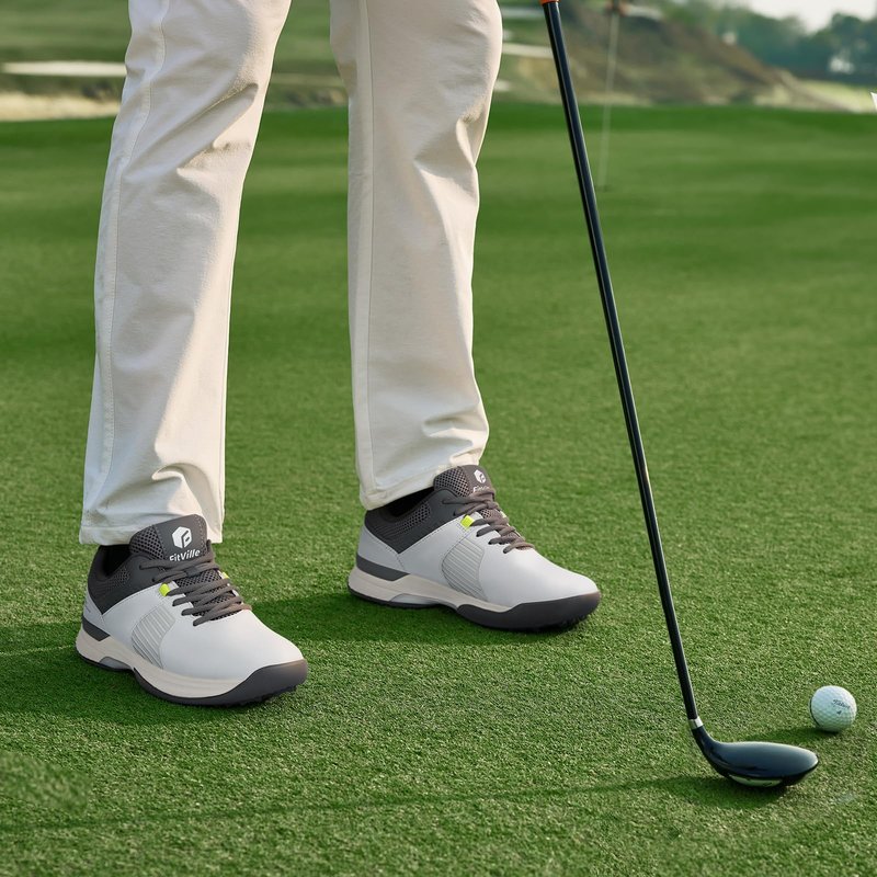 FitVille Wide Men's Golf Shoes Waterproof, Professional Outdoor Spiked Golf Shoes for Men with Arch Support(Misty Gray, 10 Wide)