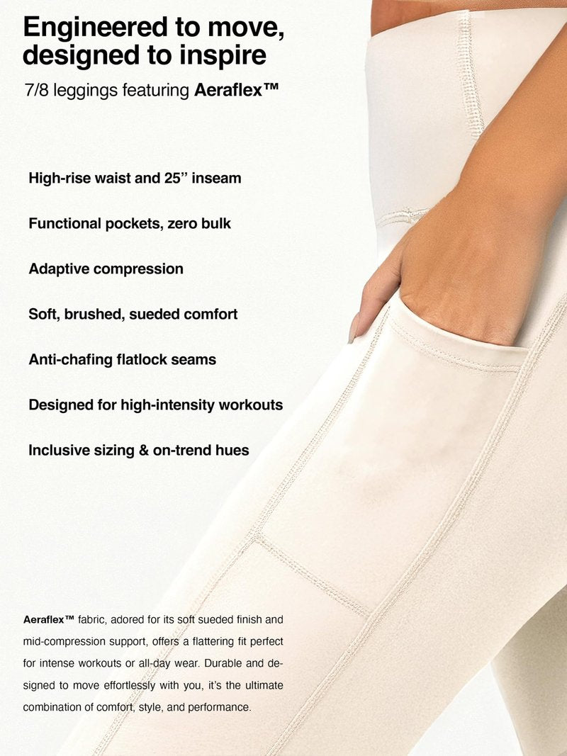 Conceited Leggings with Pockets for Women Tummy Control - High Waist - Pockets - Workout - Yoga - ⅞ - Off White - Large