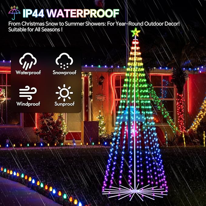 9 FT Smart Christmas Cone Tree Lights, 460 LED Lighted Outdoor Christmas Tree with Remote & App Control Timer, Music Sync, DIY RGB Color Changing for Indoor Outdoor Decorations