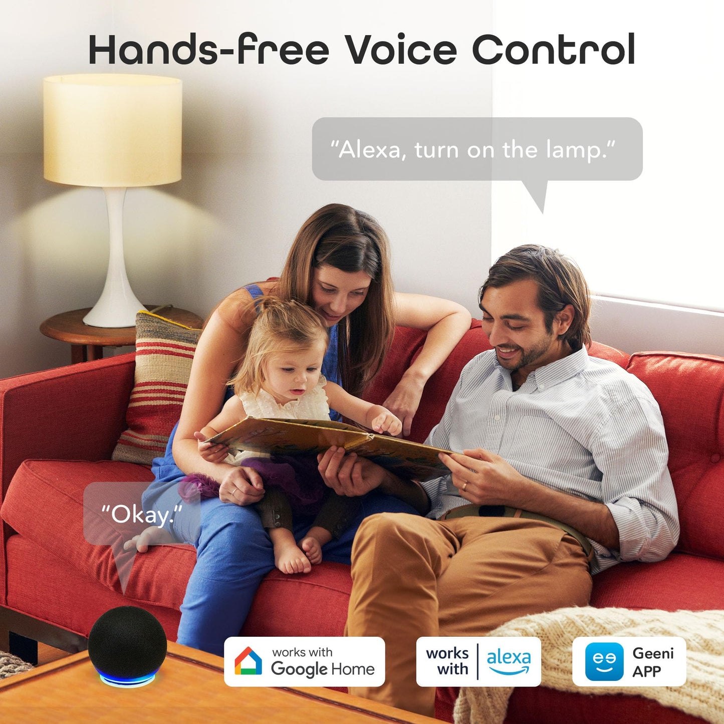 Geeni Smart Plug Power Strip, 6 Outlets and 2 USB Ports, 6 ft. Cord, Surge Protector with Voice Control, WiFi Control, Compatible with Alexa & Google Home, No Hub Required, Black